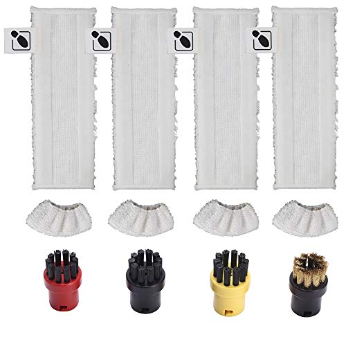 DEYF - Juego de 4 paños de microfibra para suelos + 4 cubiertas de microfibra Kärcher + 4 cepillos de colores para Karcher EasyFix SC2 SC 3 SC4 SC5