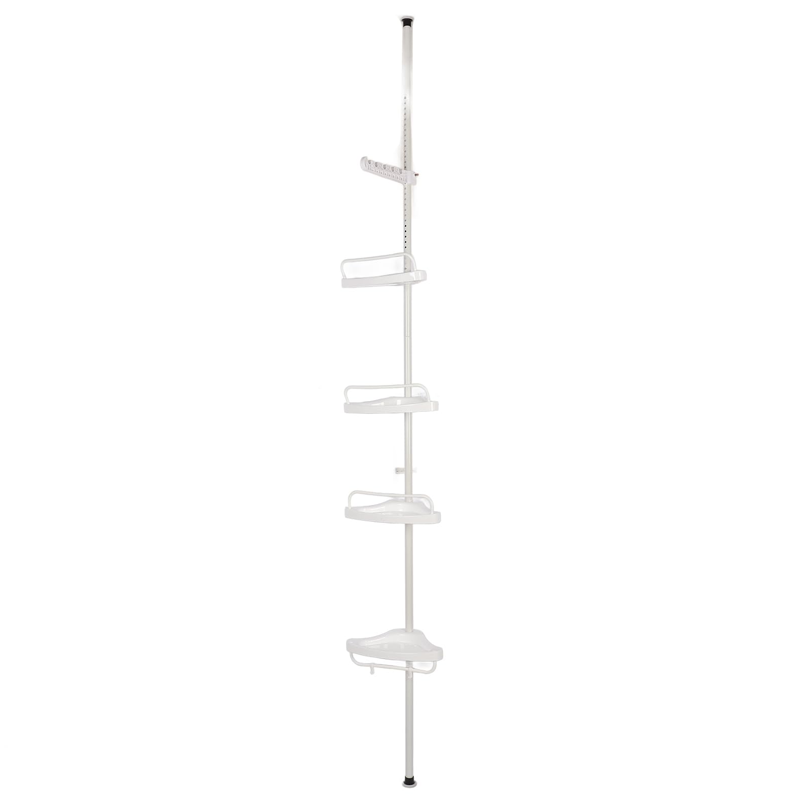 Corner Shower Caddy Tension Pole- 4-Tier Adjustable Metal Bathroom Shower Rrganizer- 3 5-10FT White