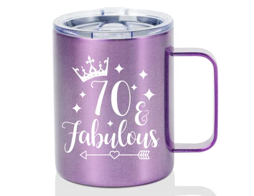 Onebttl 70Th Birthday Gifts For Women, 70 & Fabulous, 70Th Birthday Decorations Present For Women, 70Th Bday Gifts, 12 Oz Insulated Stainless Steel Mug #TOP9