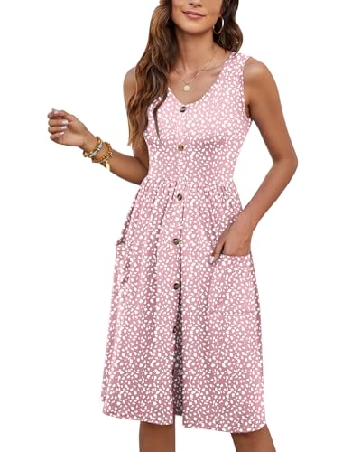Image of MOLERANI Women Summer Dresses Sleeveless Casual Loose Swing Button Down Midi Dress with Pockets