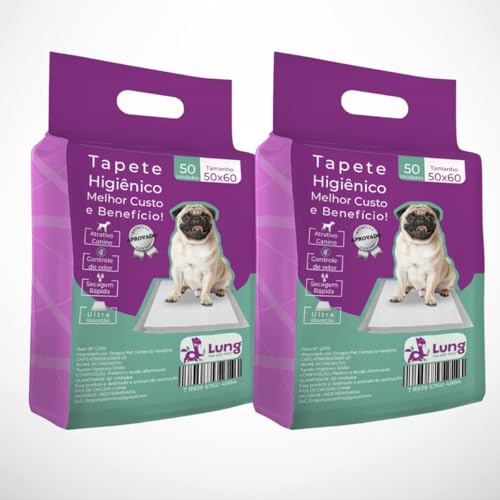KIT 2 TAPETES 100UN 50X60 Tapete Higiênico 50 Unidades cada Pacote Fralda Absorvente para Cachorro Pet