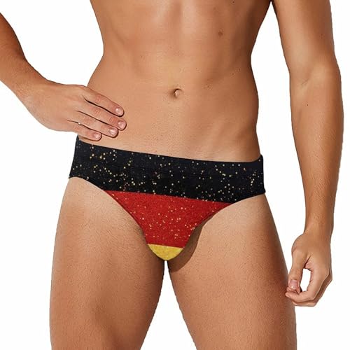 Glitter Pattern German Flag Mens Swim Briefs Sexy Bikini Swimwear Bathing Suits Trunks