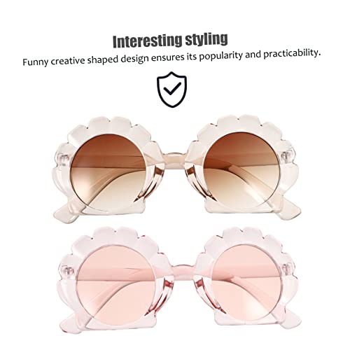 2 Pairs Vintage Baby Sunglasses Irregular Style Shell Mirror Shades UV Protection for Kids Stylish Travel Eyewear for Boys and Girls3