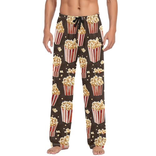 Men’s Cartoon Popcorn Pajama Pants with Pockets, Comfortable Lounge Sleep Bottoms#469