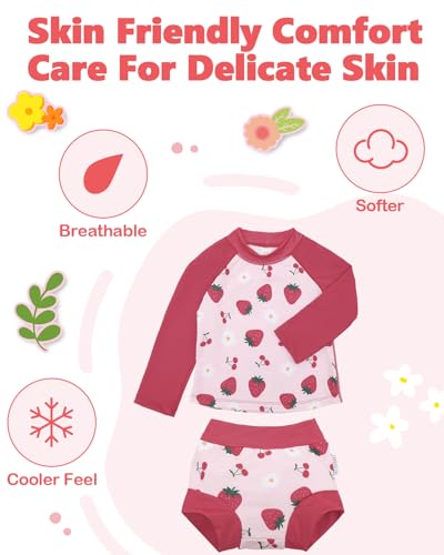 Image of ALVA 2 Pcs Long Sleeve Rash Guard Swim Diaper Sets, Baby Toddler Swimsuit UPF 50+ Sun Protection for Boy and Girl