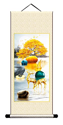 Grace Art Asian Wall Scroll, Deer 9 #TOP1