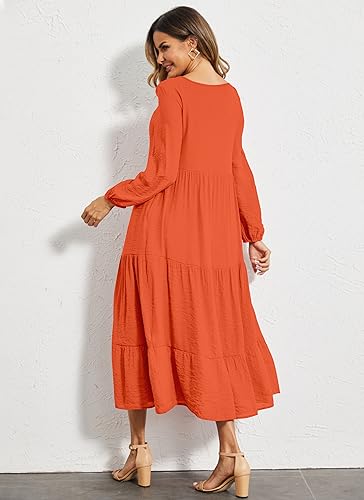 Image of Halife Women's Summer Casual Maxi Dresses Flowy Ruffle Boho Long Dresses with Pockets