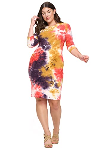 Image of ICONOFLASH Women's 3 /4 Sleeves Midi Bodycon Dress Crew Neck Fitted Dresses with Plus Size Options