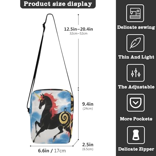 mens messenger bag crossbody bag men Shoulder Hand Bags Adjustable Strap for work work - Black Unicorns Japanese3