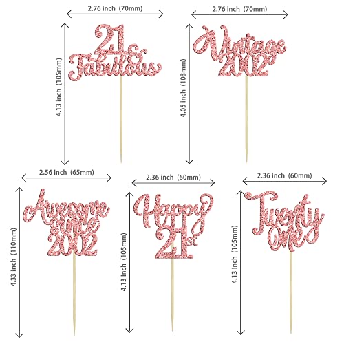 30Pcs Vintage 2002 Cupcake Toppers Glitter Twenty-One 21 Fabulous Happy 21St Birthday Cupcake Picks Cheers To 21 Years For 21St Birthday Anniversary Party Cake Decorations Supplies Rose Gold #TOP1
