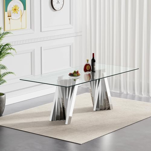 Glass Dining Table for 6-8 People, 70-inch Rectangular Glass Kitc...