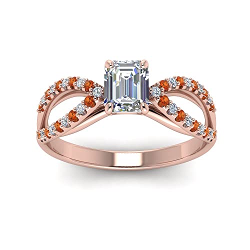 Image of 55Carat Choose Your Gemstone Reverse Pave Split Shank Diamond CZ Ring Rose Gold Plated Emerald Shape Split Shank Engagement Ring Minimal Modern Design Birthday Gift Wedding Gift US Size 4 to 12