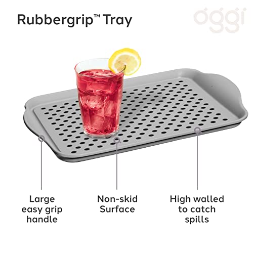image for OGGI Anti Slip Serving Tray with Handles- Gray Rectangle Tray - Ideal 