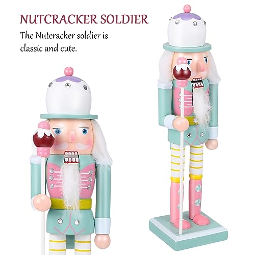 VALICLUD Christmas Nutcrackers Figures Pink Nutcracker Ornament Green Pink Nutcracker Pastel Christmas Decorations 25cm/10inch - Thumbnail 6