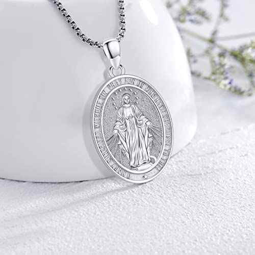 S925 Sterling Silver Miraculous Medal Necklace for Women Men Catholic Virgin Mary Charm Pendant Necklace Blessed Mother Pendant Christian Jewelry2