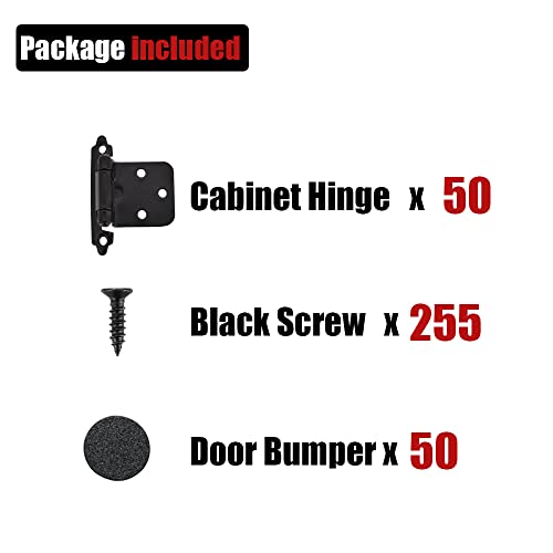Jqk 1/2 Inch Overlay Cabinet Door Hinges Black, 50 Pack 25 Pairs Flush Face Mount Cupboard Self-Closing Kitchen Cabinet Hinges, Ch200-Bk-P50 #TOP3