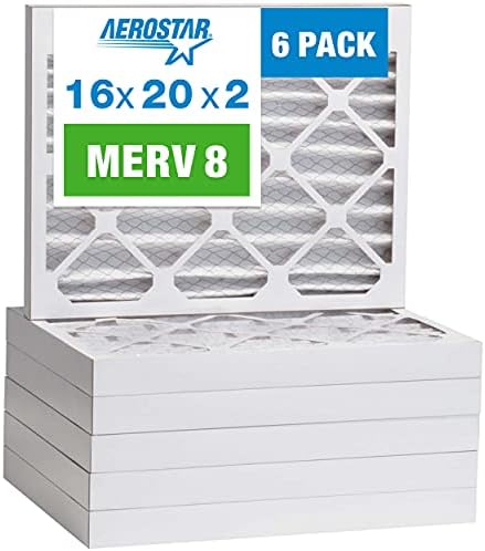 Aerostar 16x20x2 MERV 8 Pleated Air Filter, AC Furnace Air Filter, 6 Pack (Actual Size: 15 1/2"x19 1/2"x1 3/4")