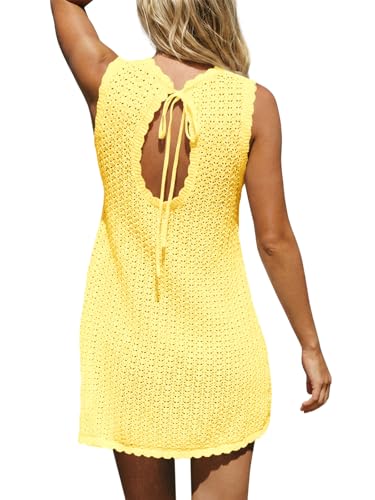 Fisoew Womens Swimsuit Coverup Crochet Sleeveless Bathing Suit Cover Up