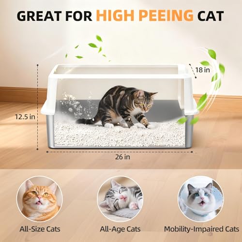 Image of WoofiGo Stainless Steel Cat Litter Box with Lid, XXL Large Metal Kitty Litter Box Enclosed for Big Cats, High Sided, Anti-Urine Leakage, Non-Stick Bottom, Include Scoop (White)