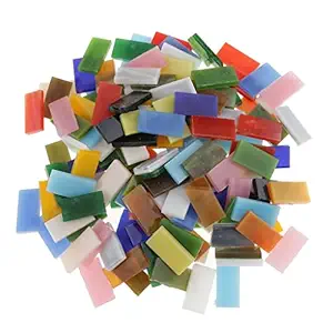 LOSA 150 Pieces Rectangle Shape Mixed Color Glass Mosaic Tiles Tessera for Mosaic Making Crafts Supplies 10x20mm