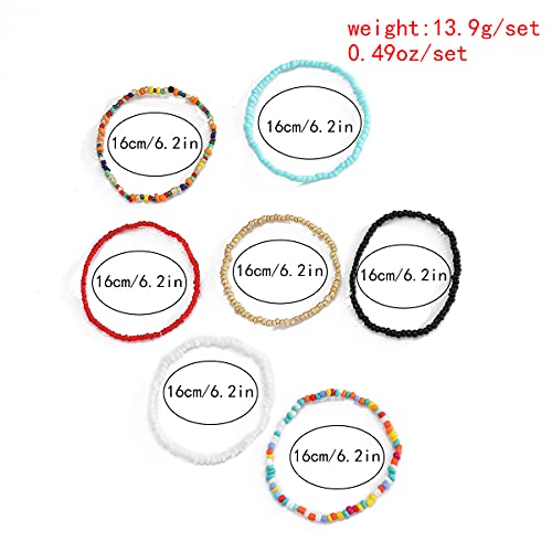 Asphire Bohemian Layered Beaded Bracelet Multi-Colored Bangle Wrist Circlet Set Boho Summer Beach Elastic Anklet Bracelet Festival Accessories Gift For Women Teens Girls, Gold, 6.2 In(Bracelet) #TOP6