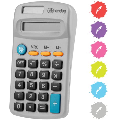 Calculator Grey, Basic Small Solar and Battery Operated, Large Display Four...
