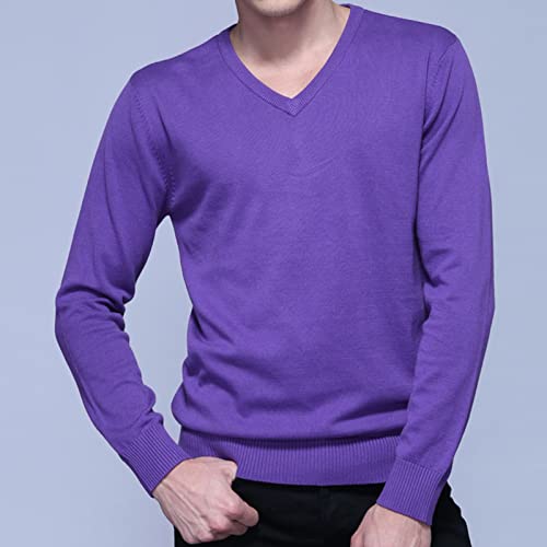 Men's Solid V Neck Sweaters Long Sleeve Breathable Knitting Pullover Classic Comfortably Soft Basic Knitwear Top2