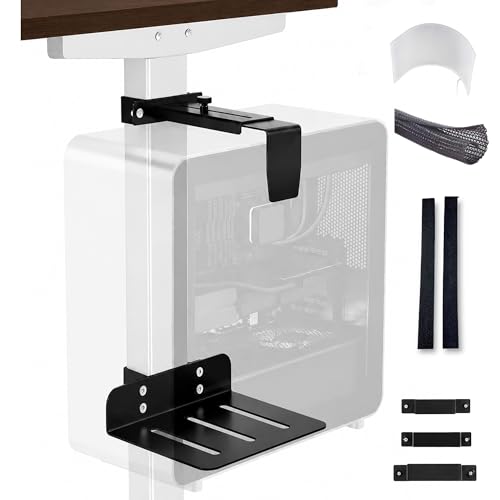 DEHA GLOBAL Clamp Mount Under Desk Pc Mount, Adjustable Height and Width No Drilling 50 lb Capacity with Non-Slip Pads & Cable Organizer for Standing Desk (Black, 65mmx45mm)