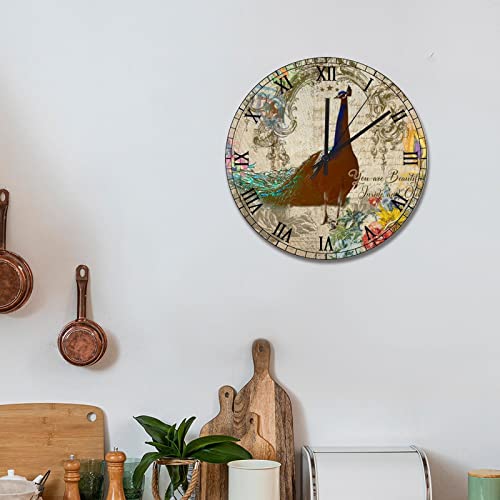 Horloge murale plumes de paon 38 cm au design rustique et elegant - 5