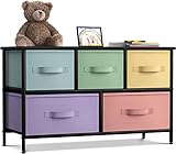 Sorbus Dresser with 5 Drawers - Furniture Storage Chest for Kid’s, Teens, Bedroom, Nursery, Playroom, Clothes, Toys - Steel Frame, Wood Top, Fabric Bins (Multi Color/Black)
