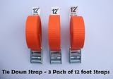 Tie Down and Cargo Straps –“3 Pack” of 12 Foot Straps