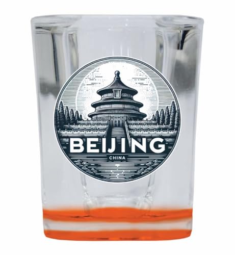 Beijing China Souvenir 2 Ounce Shot Glass Square Orange Base Single