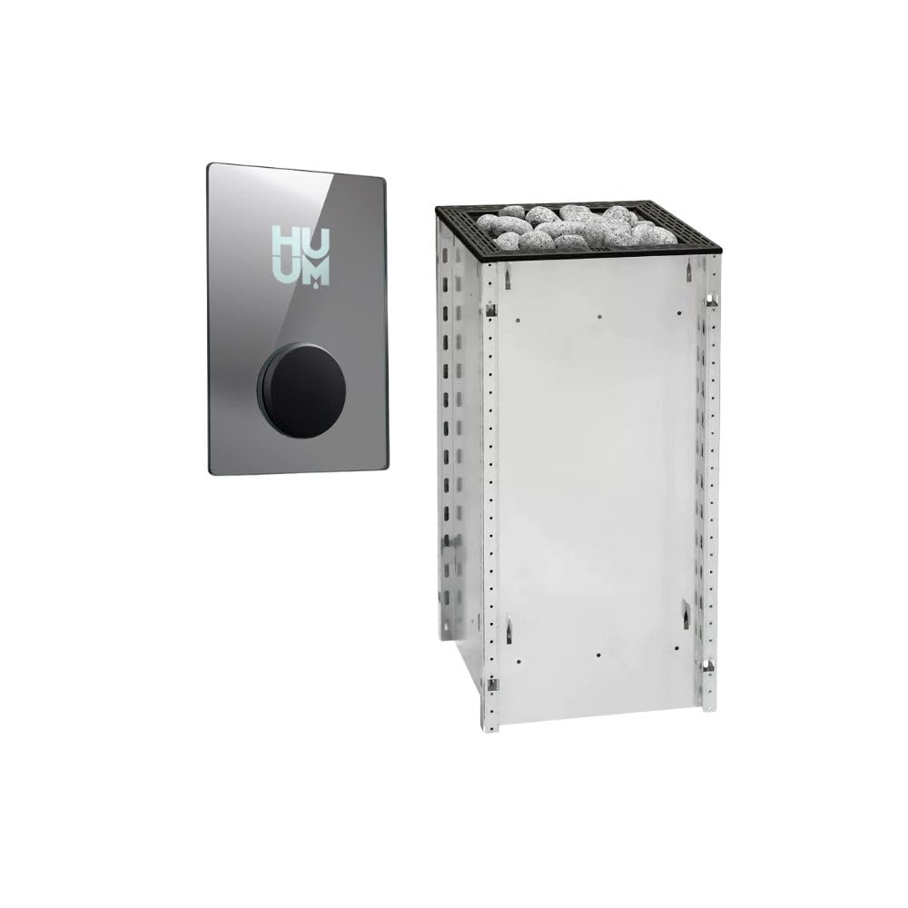 HUUM CORE6 6.5KW Series, Sauna Heater, Customizable Exterior with Control (Sauna Stones Included) (6.5kW Naked - Black Stainless Steel Inlay, UKU WiFi - Mirror)