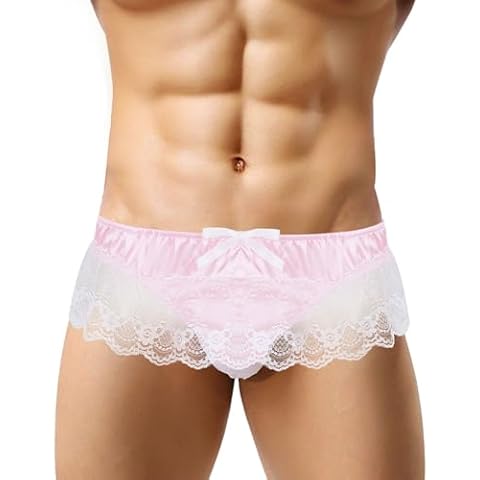 GENEMEN Mens Satin Frilly Lace Thong Cover