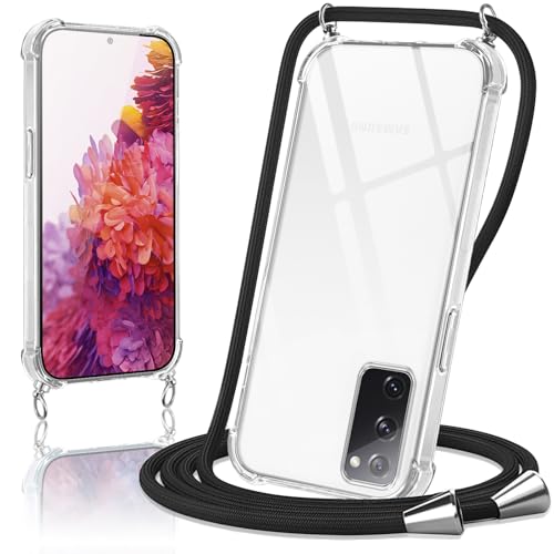 Micnkifo Handyband Hülle mit Band für Samsung Galaxy S20 FE 5G Necklace Handyhülle mit Kordel Schutzhülle für zum Umhängen Transparent TPU Case Stoßfest Kratzfest Silikon Cover mit Kette Schwarz