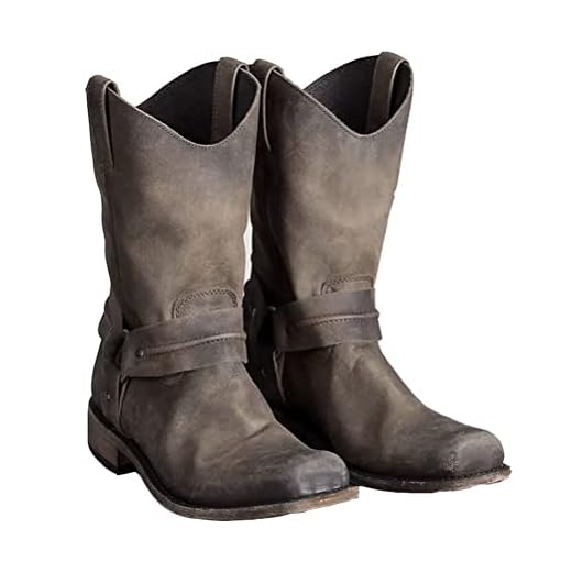 ORANDESIGNE Bottes pour Hommes Vintage Western Cowboy Style Bottes Décontracté Équitation Moto en Plein Air Mode sans Lacet Chaussures Équestres A Kaki 44