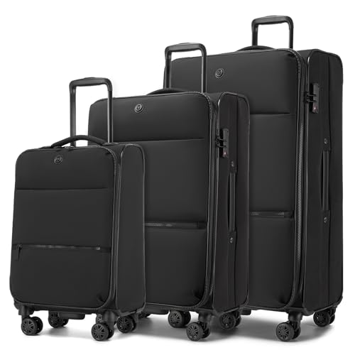 Miss Lulu Lot de 3 Valises Souples 85/74.5/59.5 cm, Set Valise Voyage avec Grande Valise Soute 112L & Moyenne 76.5L Extensibles, Valise Cabine 32L, Cadenas...