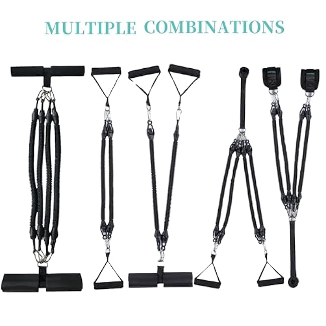 Pedal Resistance Band, Rebomer Exercise Band Home Fitness Band for Working Out, 4-Tube Elastic Sit Up Pull Rope for Men Women, Multifunction Tension Rope for Strength Training/Yoga with 2 Ankle Straps