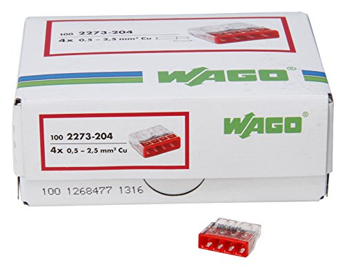 Kopp 33346422 WAGO Compact Morsetto Elettrico Connessione Dosi 4 Capo di Morsetto Rosso 0,5 – 2,5 mm² Contenuto della Confezione 100 Pezzi, Colore: TrasparenteRosso