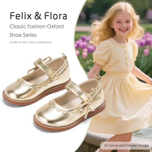 Image of Felix & Flora Toddler Girl Mary Jane Dress Shoes - School Oxford Flats for Girl Party Shoes.