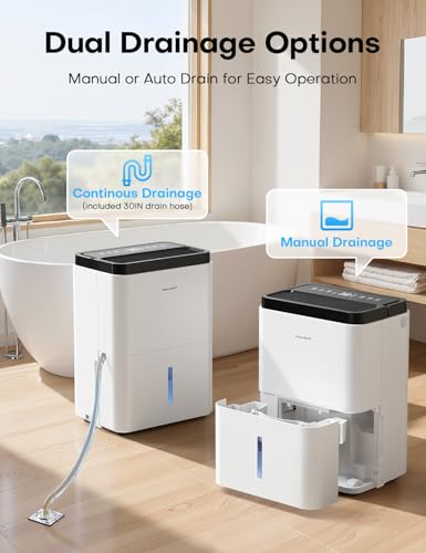 Image of Dehumidifiers for Home Max 35 Pints, Compressor Dehumidifier with Drain Hose, Auto Mode, Dry Clothes, Two Fan Speeds, 24H Timer, Smart Humidity Control, for Bedroom, Basement, Bathroom, Home