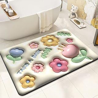 NAGPURE SALES 3D Visual Flowers Bathroom Rugs Bath Mat, Absorbent Bath Mats Bathroom Carpets, Non Slip Shower mat Bathtub Floor Mat Doormat for Home Decor (Pack of-1)