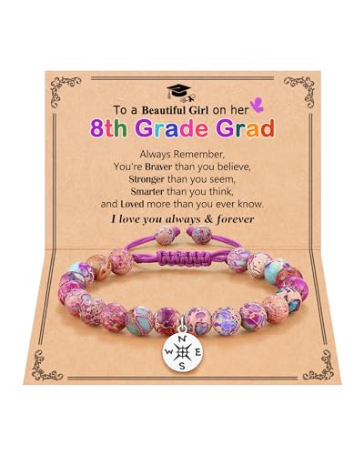 Natural Colorful Stone Ajustable Compass Bracelet - 8th 5th Grade Kindergarten High School Graduation Gifts for Girls Friend Daughter Granddaughter Niece