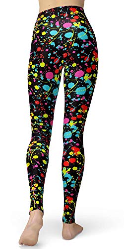 Image of sissycos Women's 80s Leggings Neon Artistic Splash Printed Buttery Soft Stretchy Pants