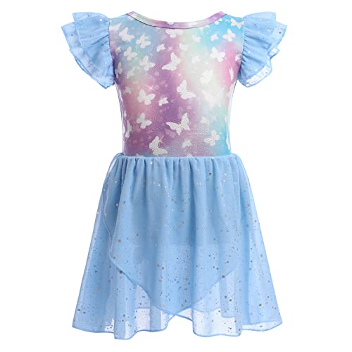 Sequin Butterfly Ballet Leotards For Girls Dance Leotard Skirted Dress Shiny Chiffon Ballerina Costume Dancewear Kids Toddler Ballet Outfit Gymnastics Leotards Blue - Butterfly 5-6 Years #TOP3