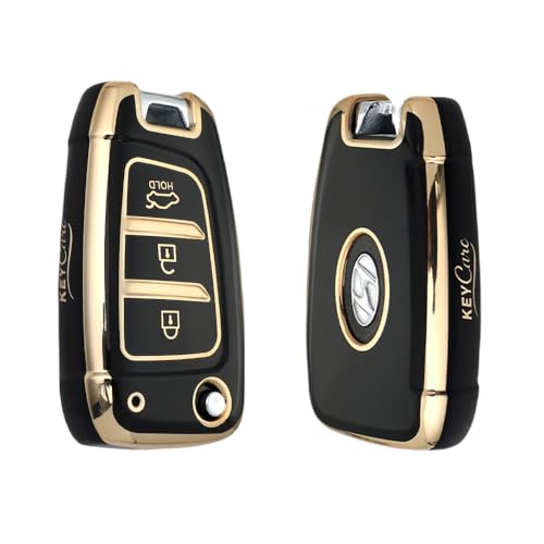 Image of Keyzone TPU Key Cover Compatible for Hyundai i20, Kona, Verna 3 Button flip Key (GoldBlack)