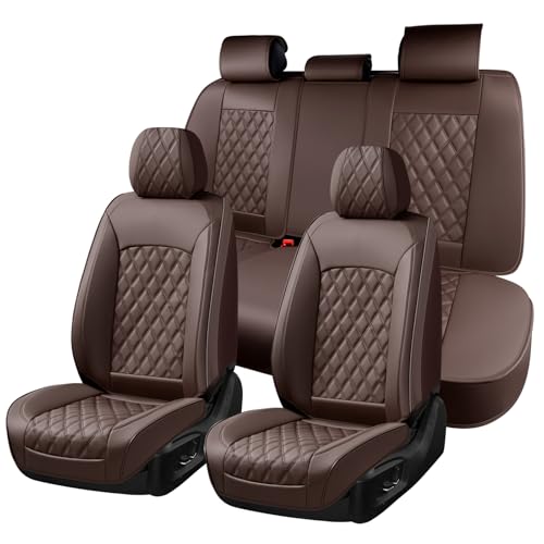 Huidasource Coffee Seat Cover, Nappa Leather Car Seat Cover, Velcro Adjustable, Compatible with Airbags, Armrests, Child Seat, Seat Belts, Fit for Most Cars, Vans, Trucks, SUVs (Full Set/Coffee) by Huidasource - Used condition - US$66.92
