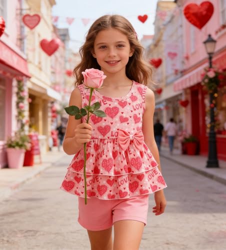 Image of Girls 2 Piece Outfit Summer Short Set Sleeveless Bow Knot Tank Top and Shorts Cute Clothes for Toddler Girls