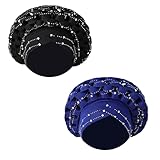 zhxinashu 2ps African Women Hats, Turban Head Wraps for Black Women, Nigerian Elegant Hats Turban(Black+Blue)