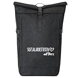 Huuraa Kurierrucksack Sozialarbeiterin mit Herz 30-44 Liter Black Melange Fairtrade Rolltop Rucksack Geschenkidee